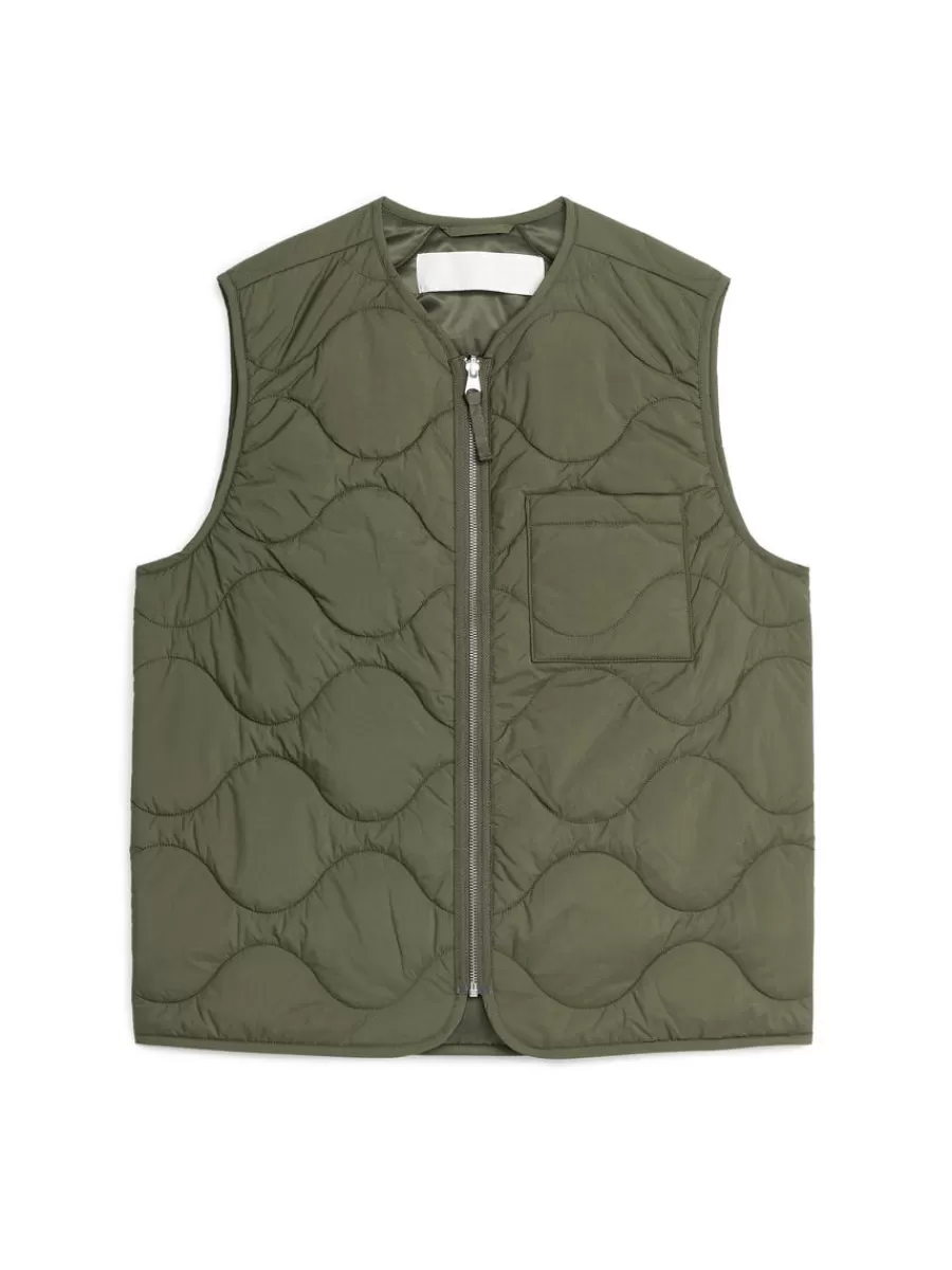 New ARKET 2-in-1 Quilted Liner Vest Green