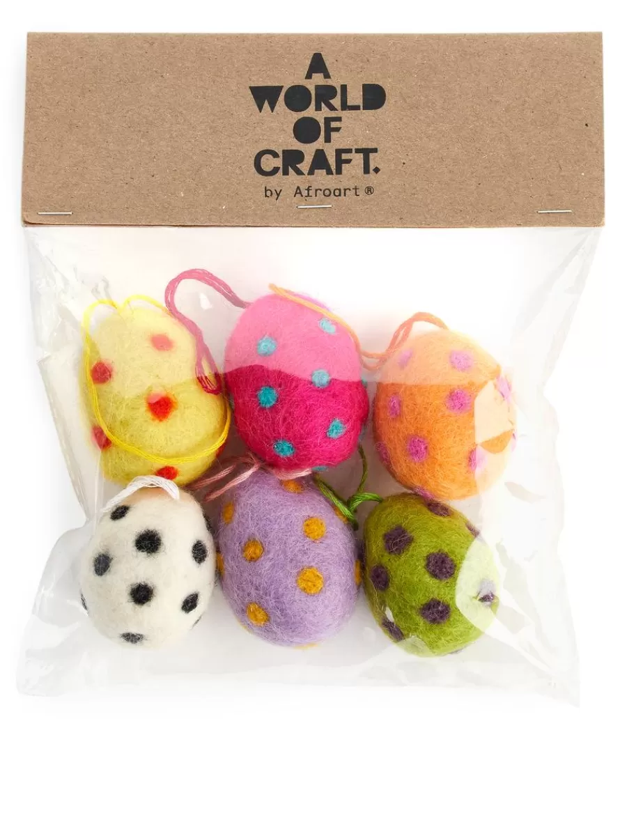 New ARKET A World Of Craft Felted Egg Decorations Set Of 6 Mixed Colours