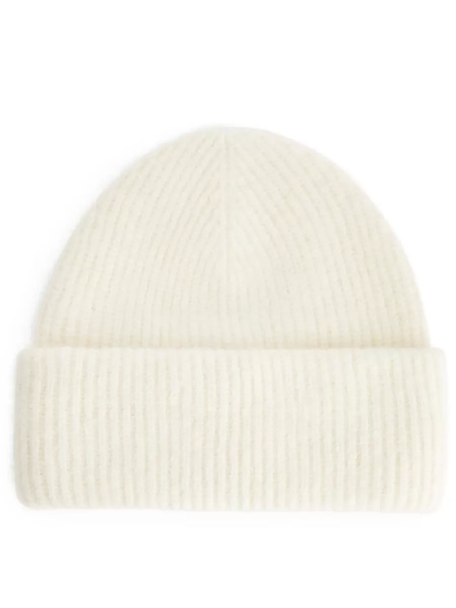 Online ARKET Alpaca-Merino Blend Beanie Off White