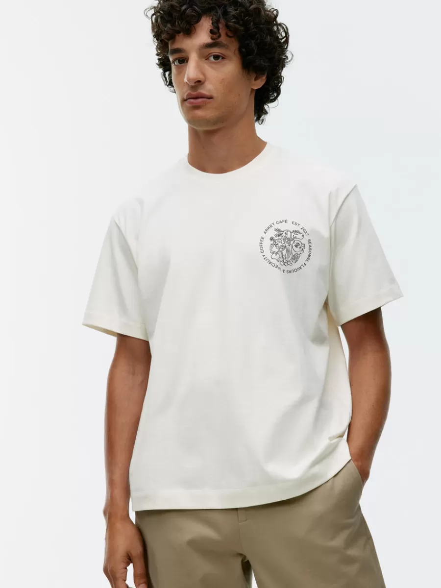 Discount ARKET CAFÉ Printed T-Shirt Off White/Black