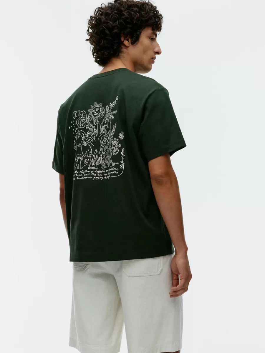 Cheap ARKET CAFÉ Printed T-Shirt Dark Green/White