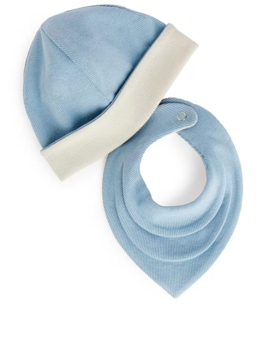 Discount ARKET Bib And Beanie Set Blue/Beige