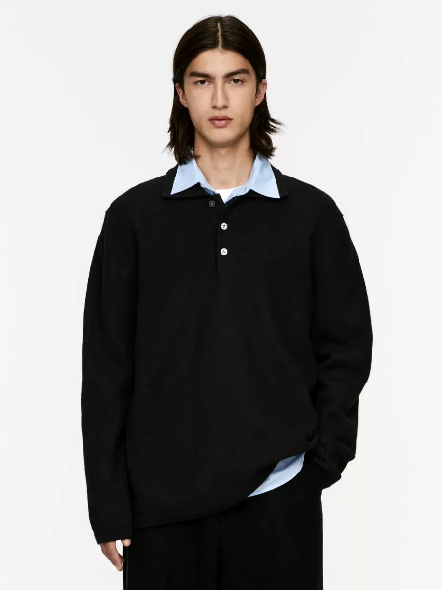 Best ARKET Boiled Wool Polo Shirt Black