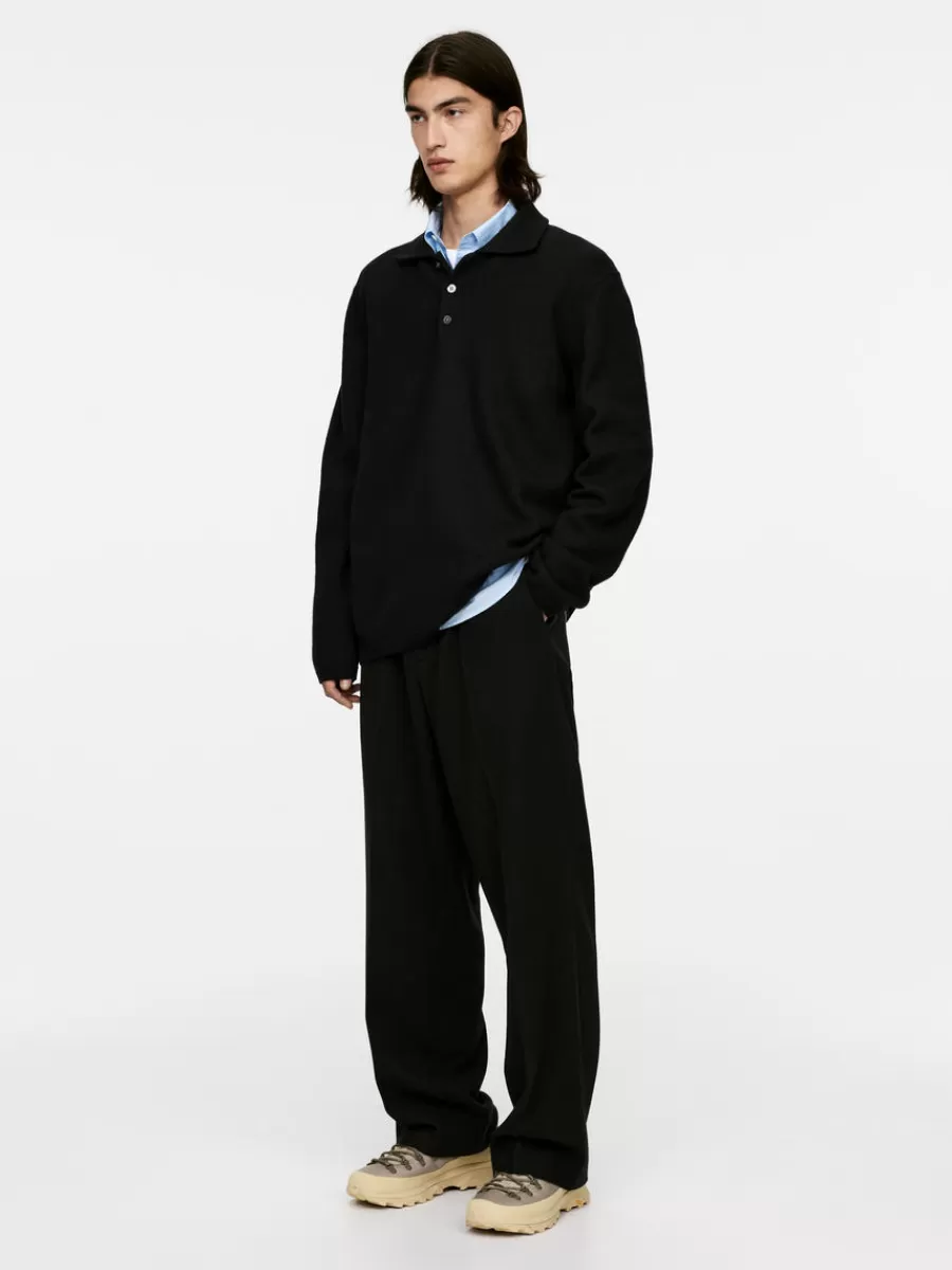 Best ARKET Boiled Wool Polo Shirt Black