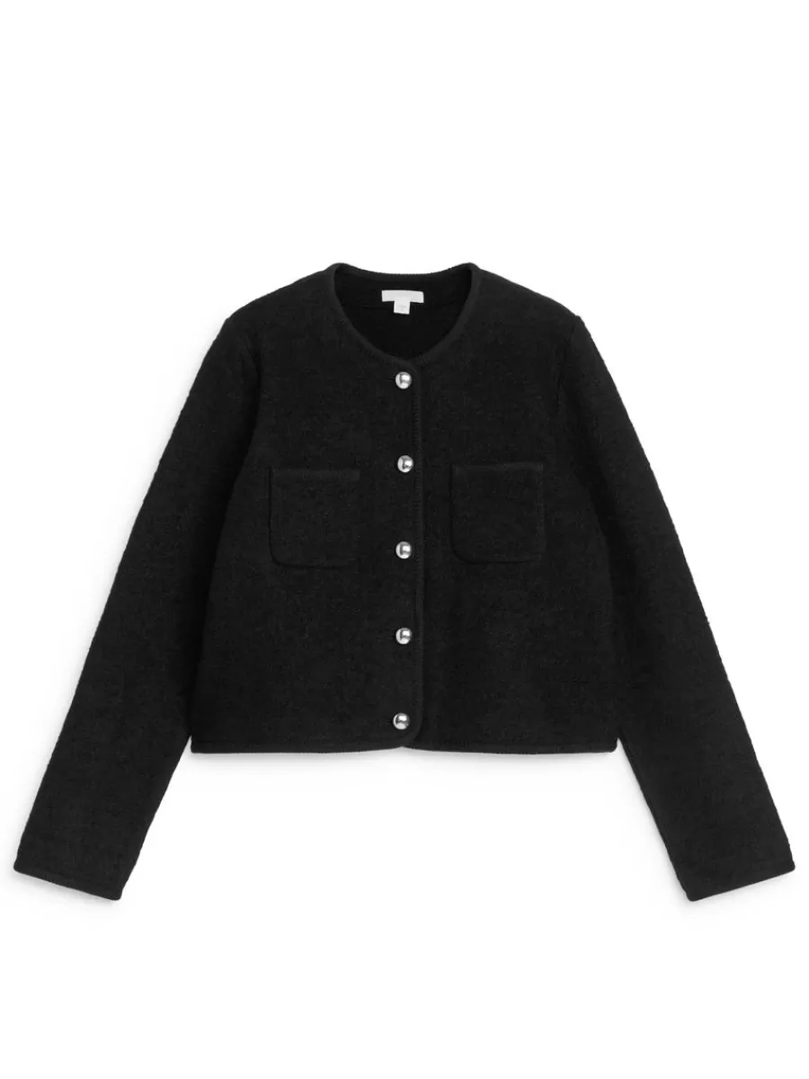 Hot ARKET Boiled Wool-Cotton Jacket Black