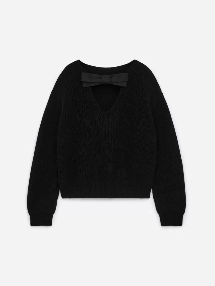 Shop ARKET Bow-Detail Wool-Cotton Jumper Black