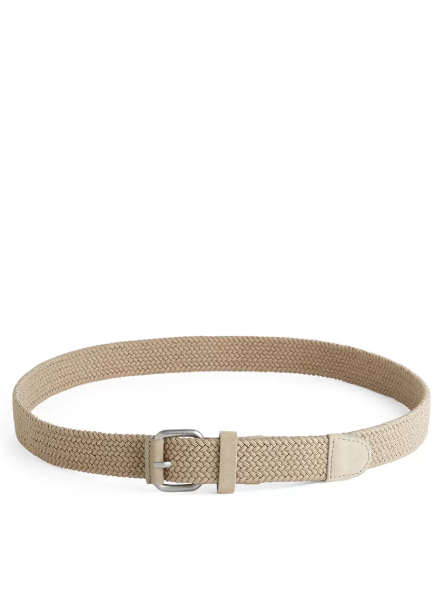 Cheap ARKET Braided Leather Trimmed Belt Beige