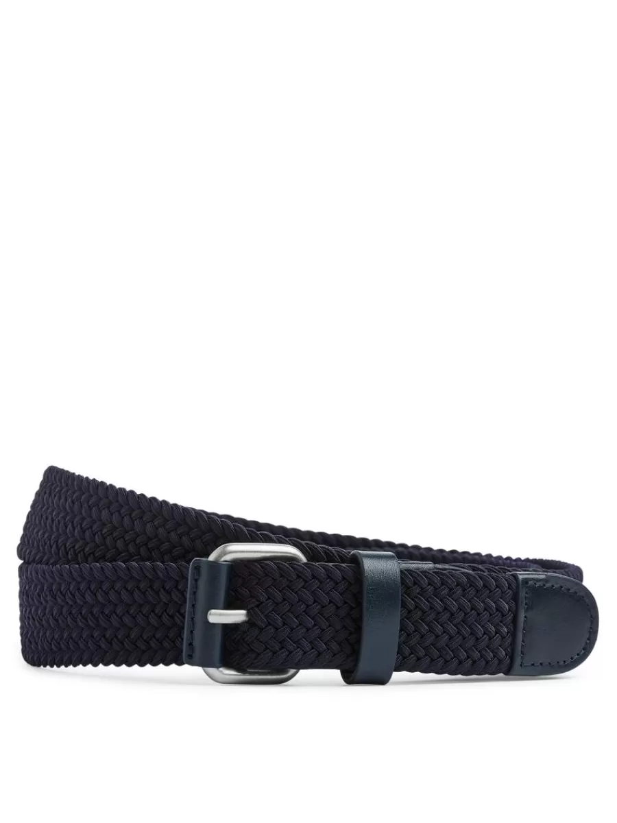 Online ARKET Braided Leather Trimmed Belt Dark Blue