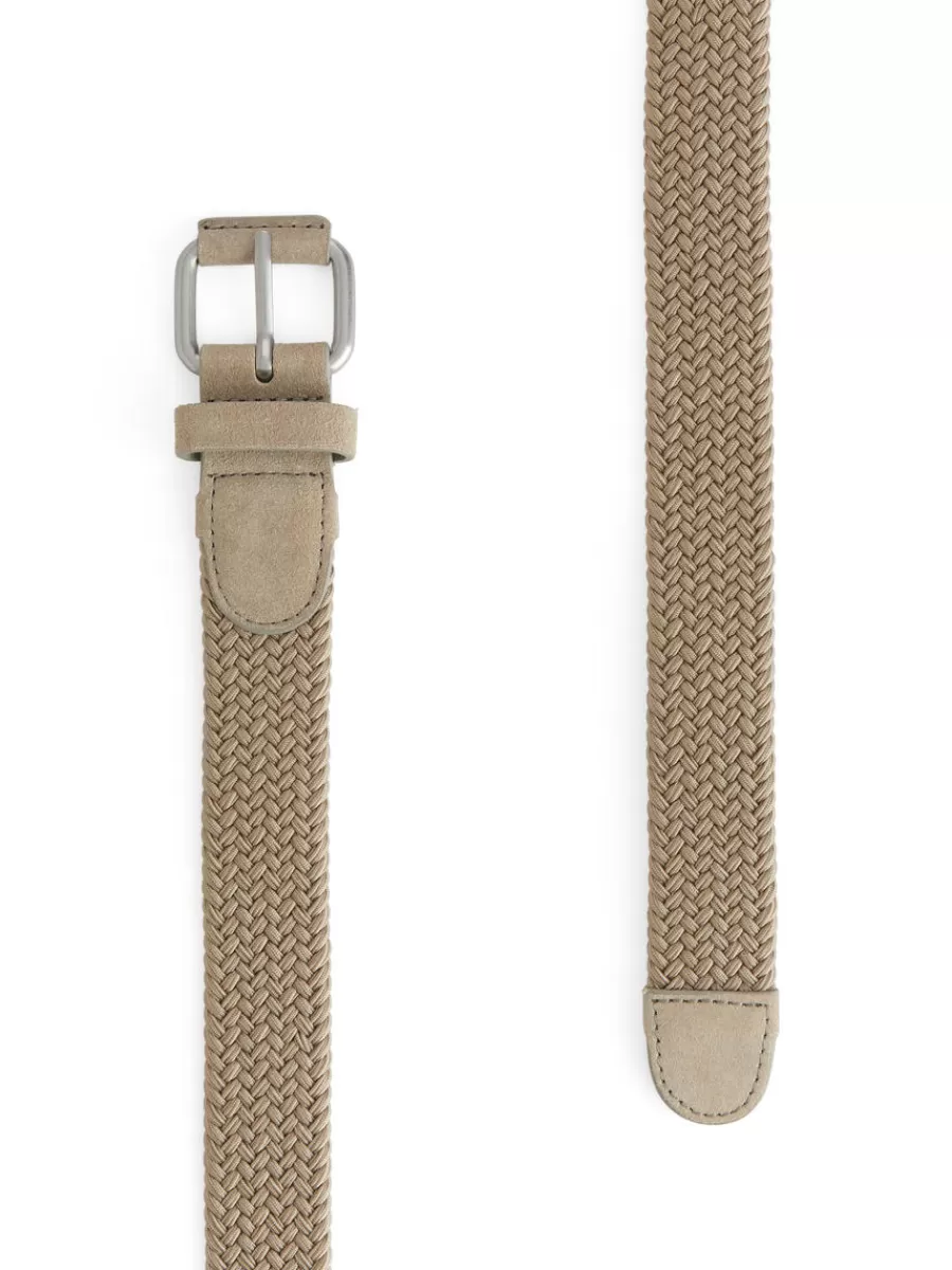 Cheap ARKET Braided Leather Trimmed Belt Beige