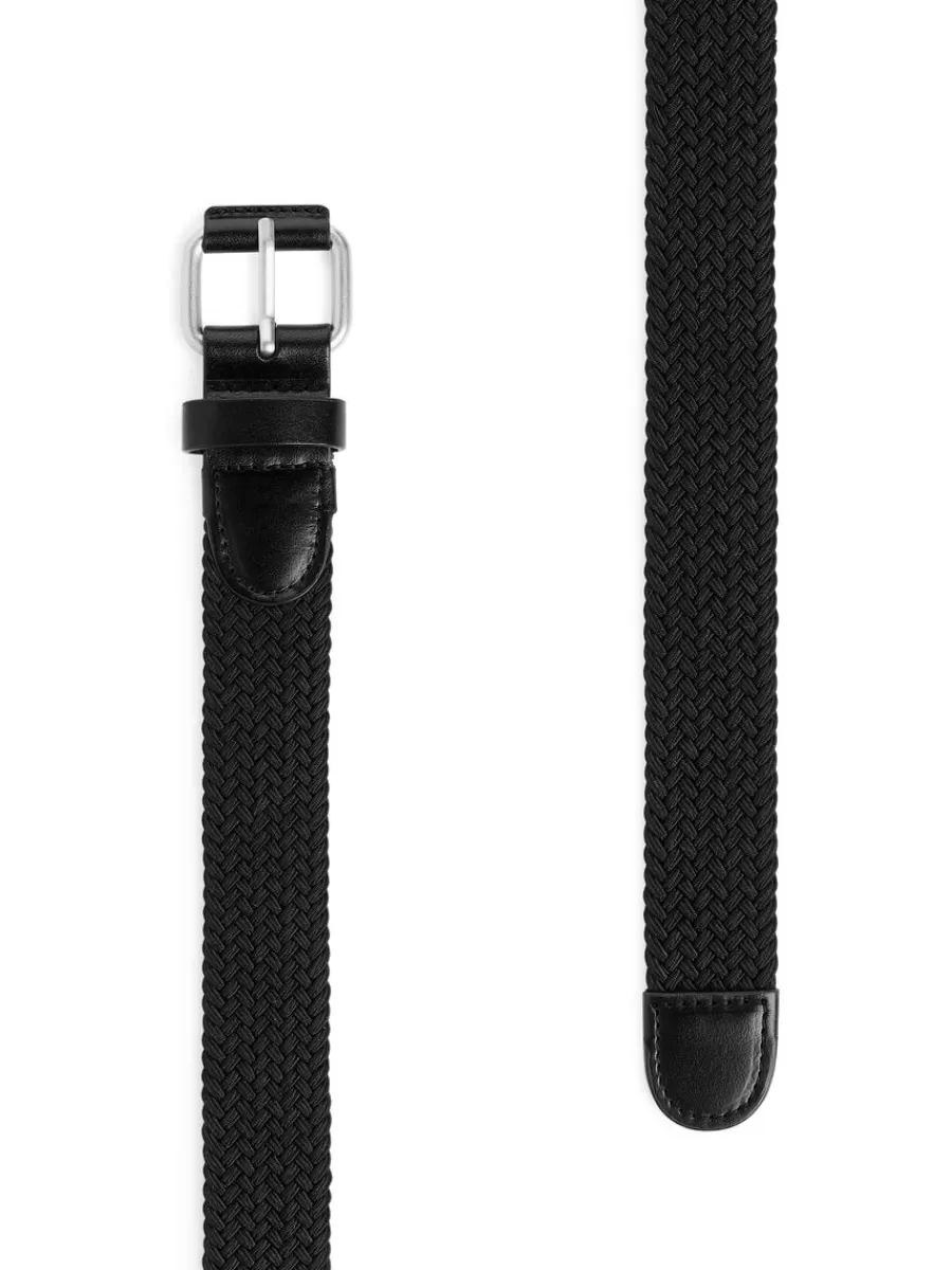 Sale ARKET Braided Leather Trimmed Belt Black