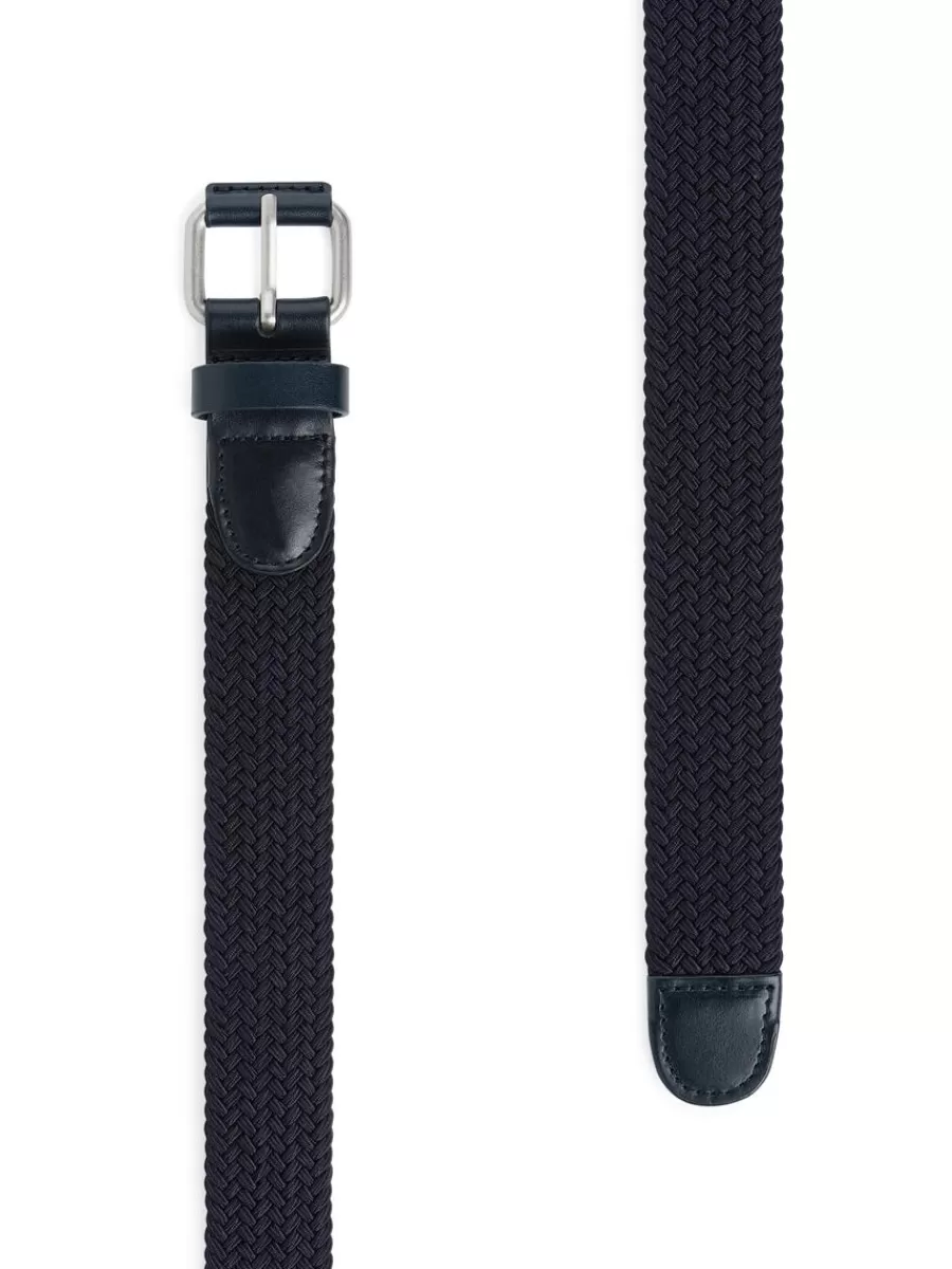 Online ARKET Braided Leather Trimmed Belt Dark Blue