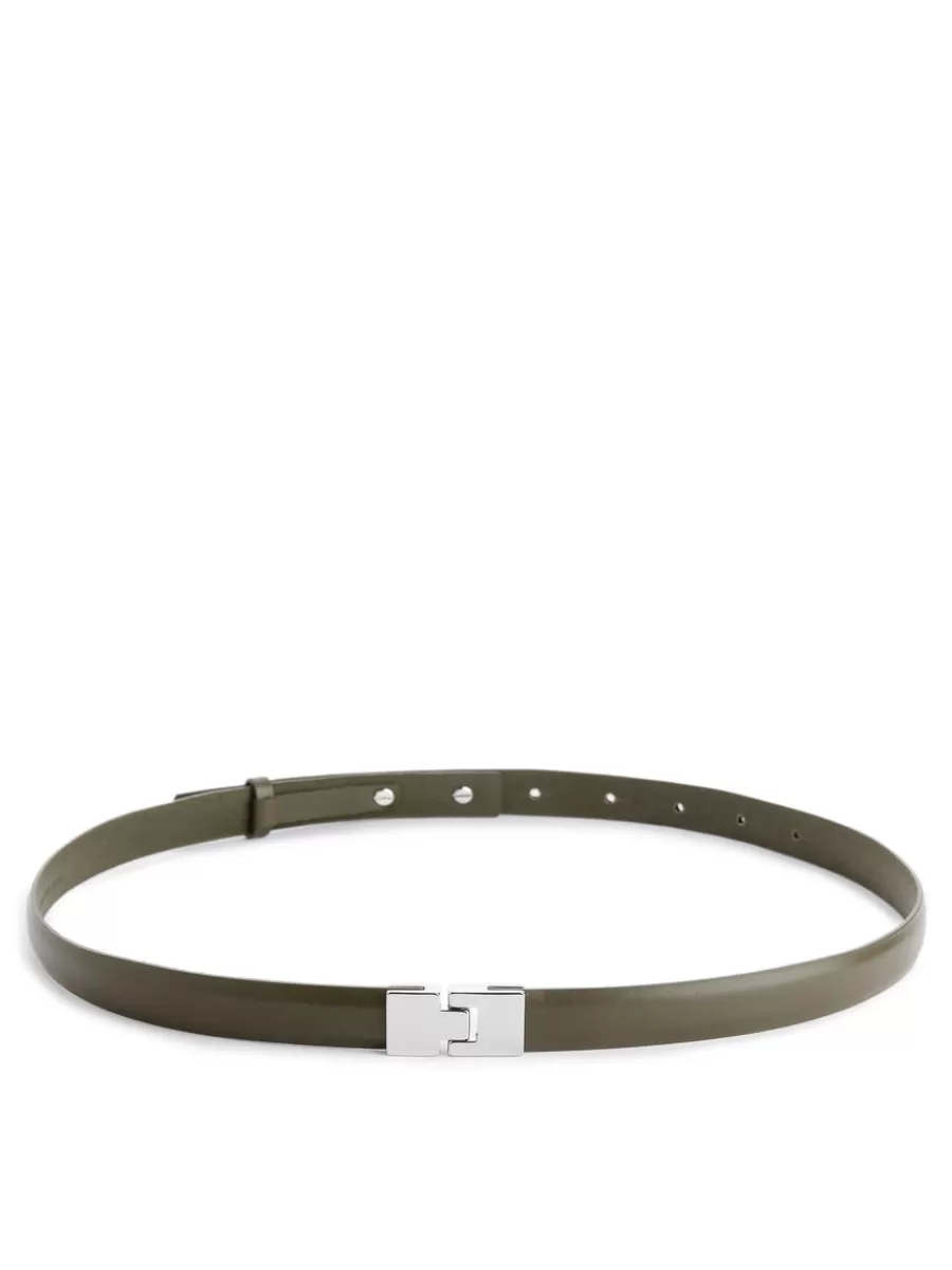 Clearance ARKET Buckle Leather Belt Khaki Green