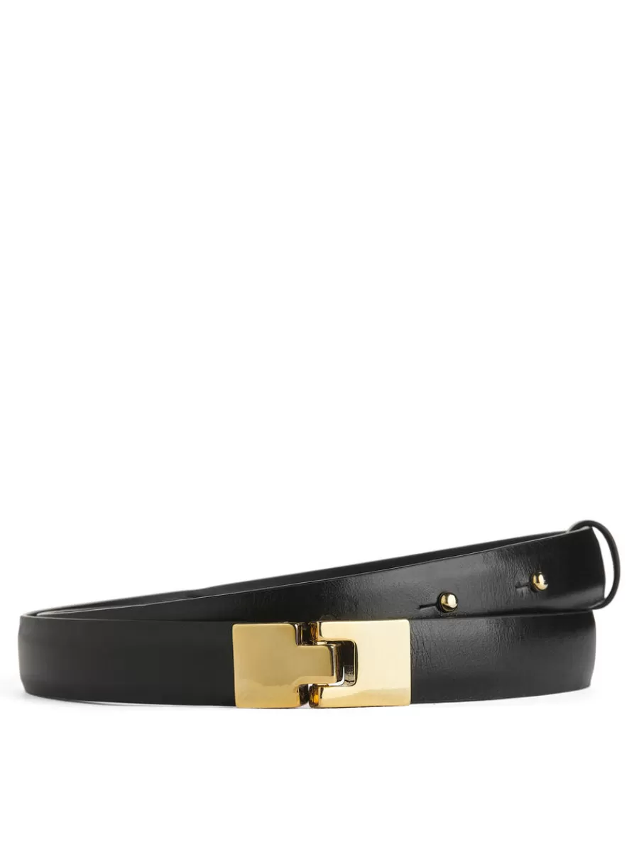 Online ARKET Buckle Leather Belt Black