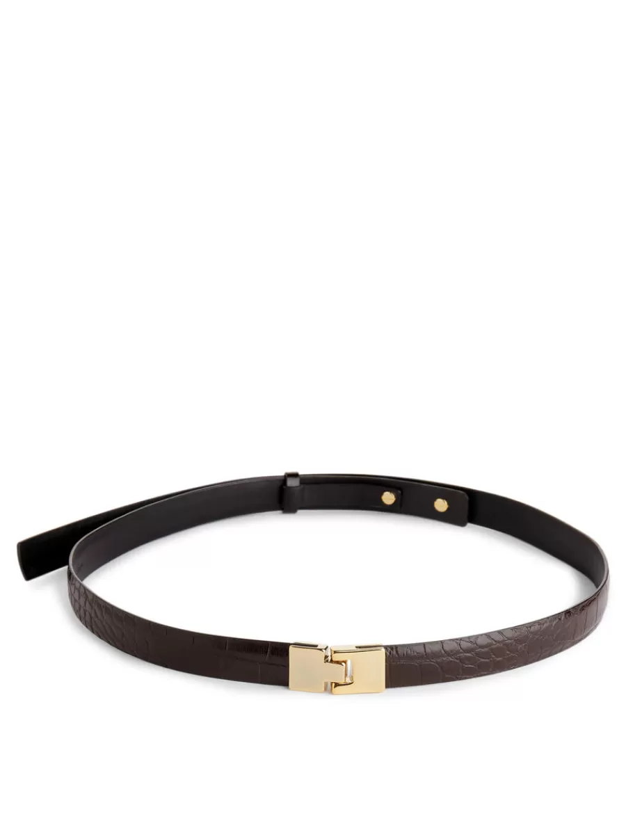 New ARKET Buckle Leather Belt Dark Brown
