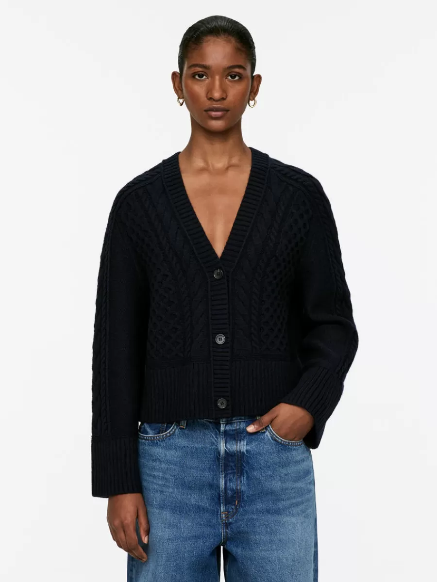 Cheap ARKET Cable-Knit Wool Cardigan Dark Blue