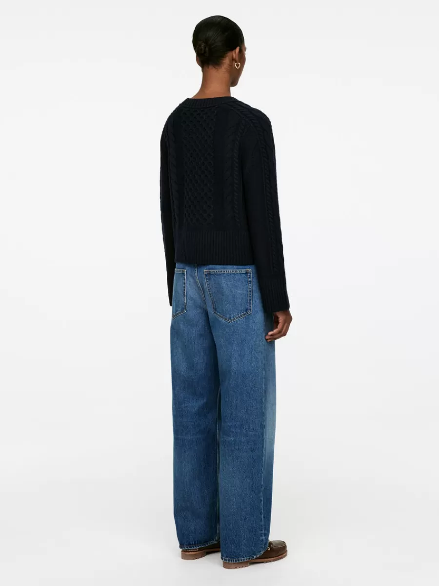 Cheap ARKET Cable-Knit Wool Cardigan Dark Blue