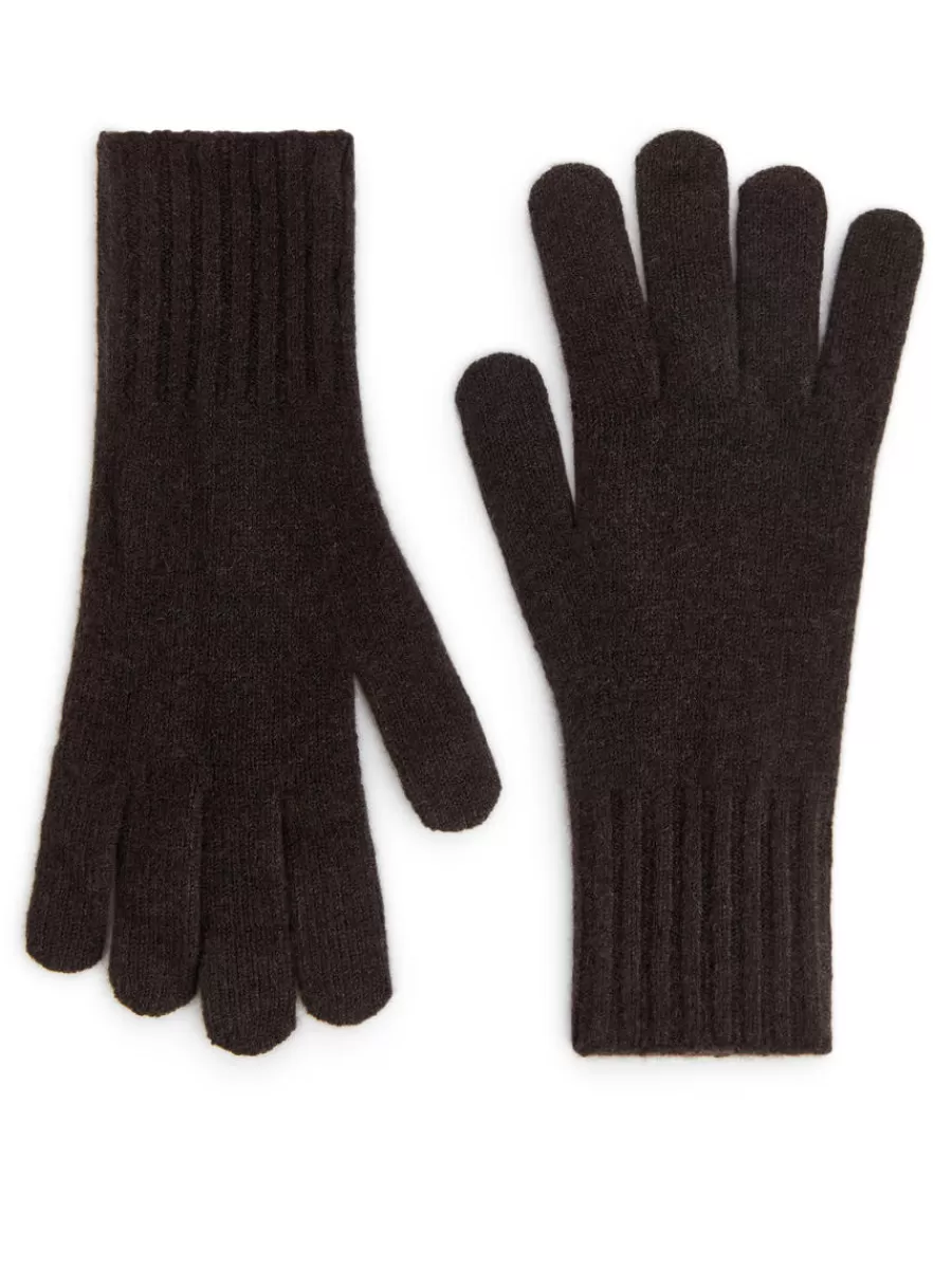 Cheap ARKET Cashmere-Blend Gloves Dark Brown