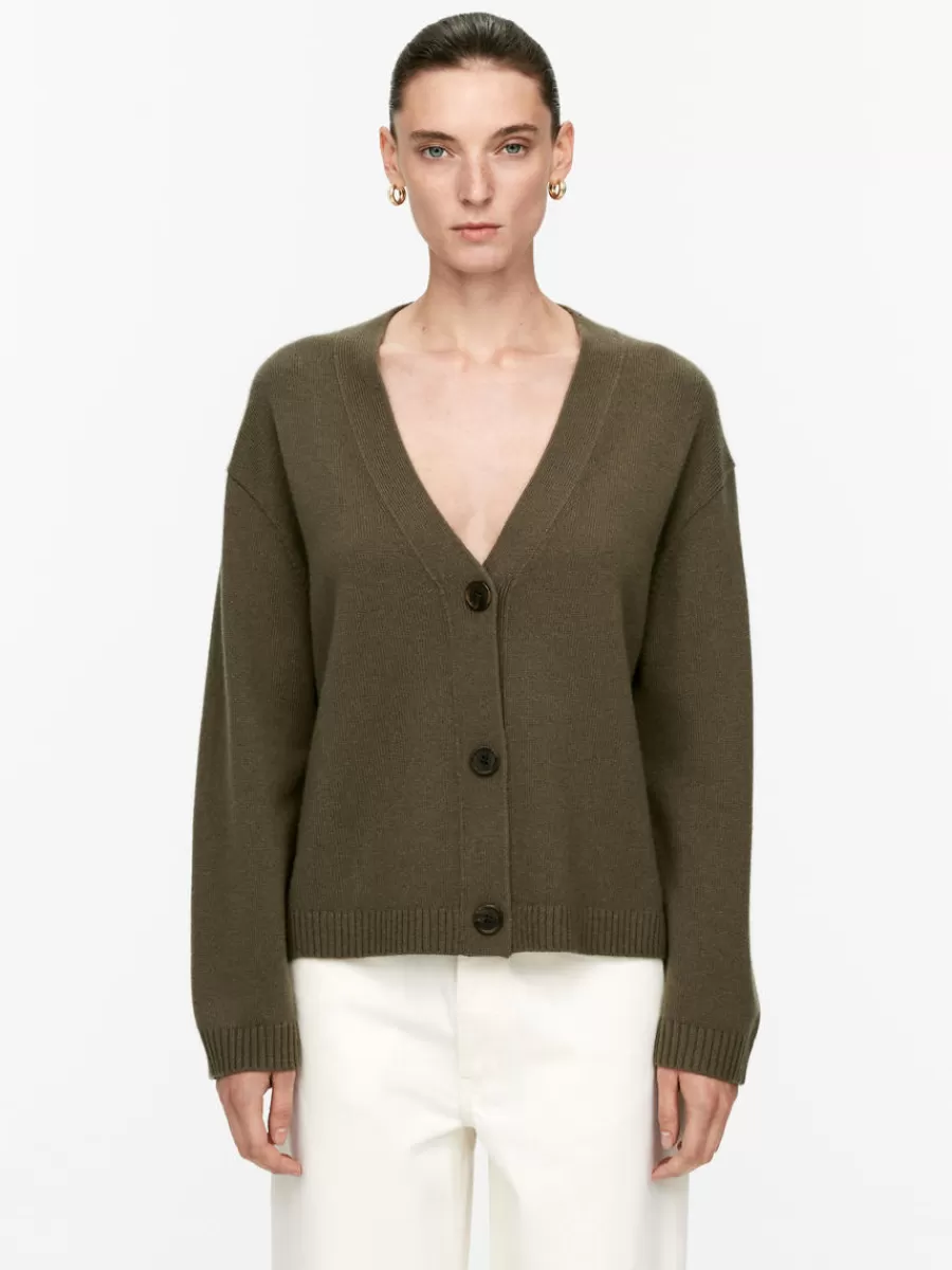 Cheap ARKET Cashmere-Wool Cardigan Khaki Green
