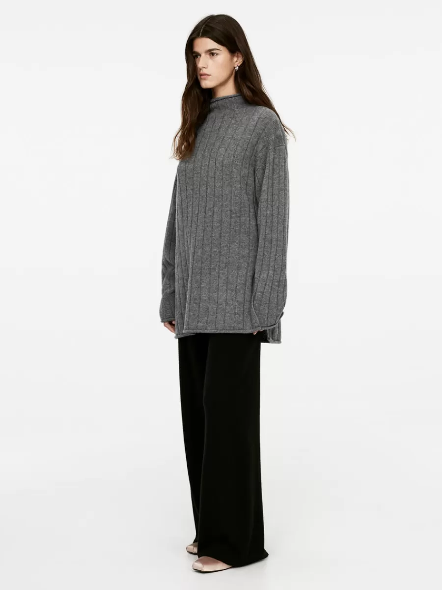 Sale ARKET Cashmere-Wool Rib Jumper Grey Melange