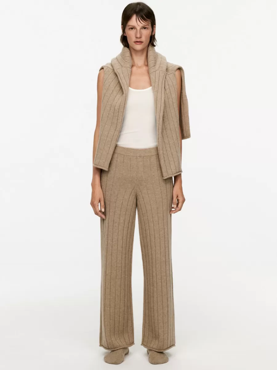 Shop ARKET Cashmere-Wool Rib Trousers Beige