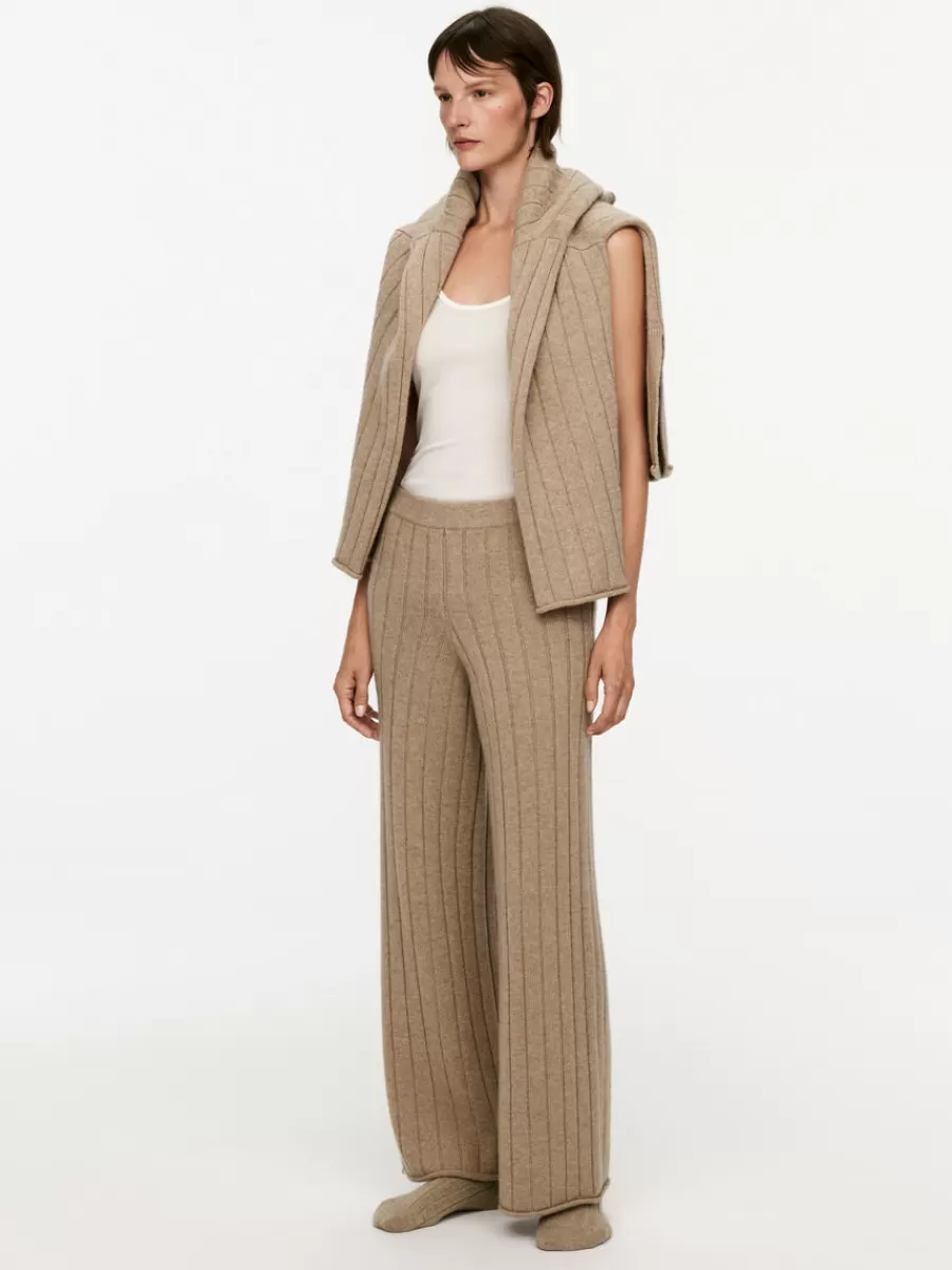 Shop ARKET Cashmere-Wool Rib Trousers Beige