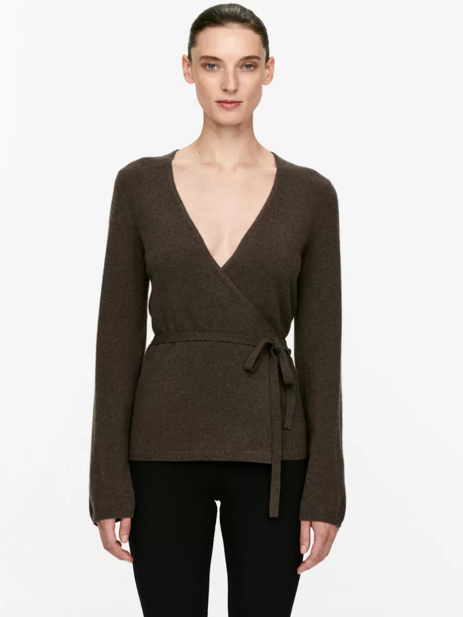 Cheap ARKET Cashmere-Wool Wrap Cardigan Dark Brown