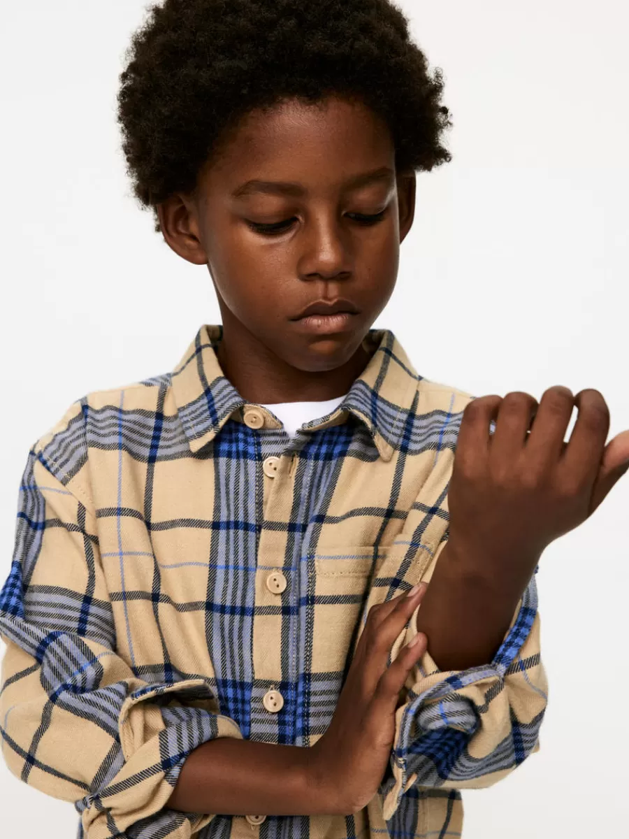 Online ARKET Checked Flannel Shirt Beige/Blue