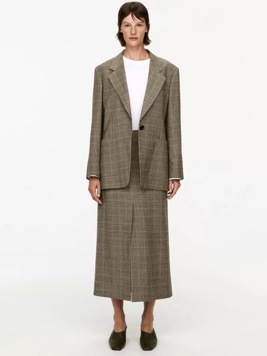 Best ARKET Checked Wool Pencil Skirt Beige