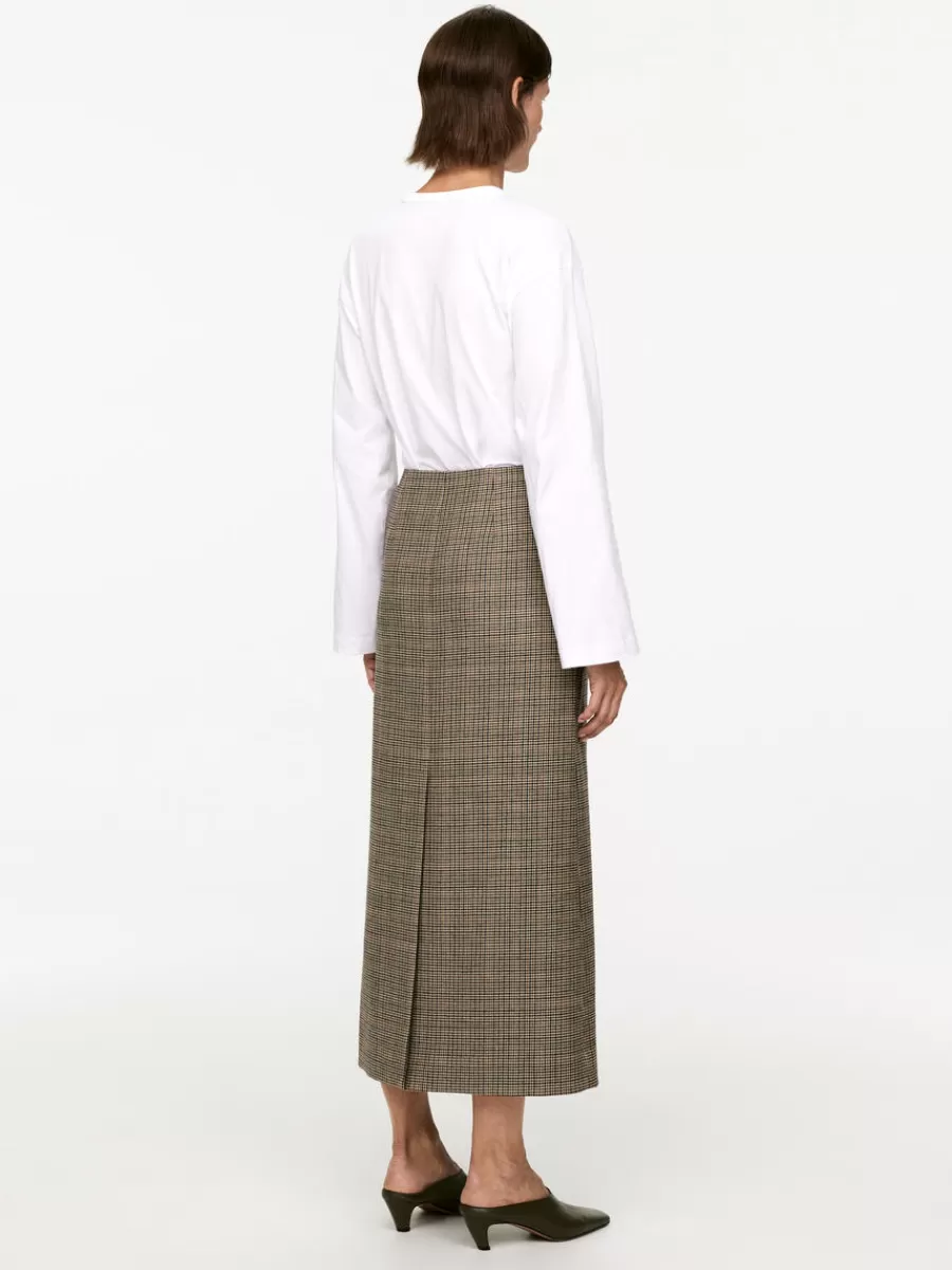 Best ARKET Checked Wool Pencil Skirt Beige