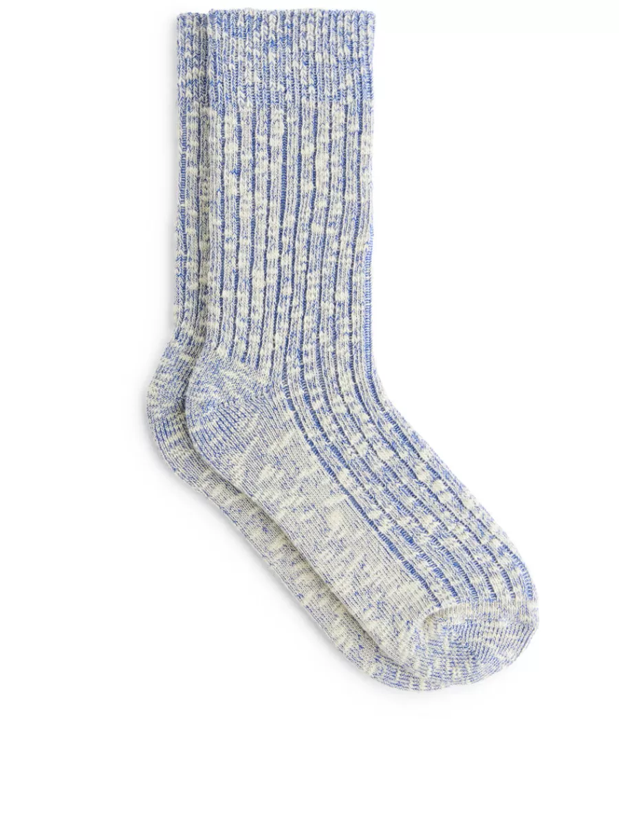 Best Sale ARKET Chunky Knit Socks White/Blue Melange