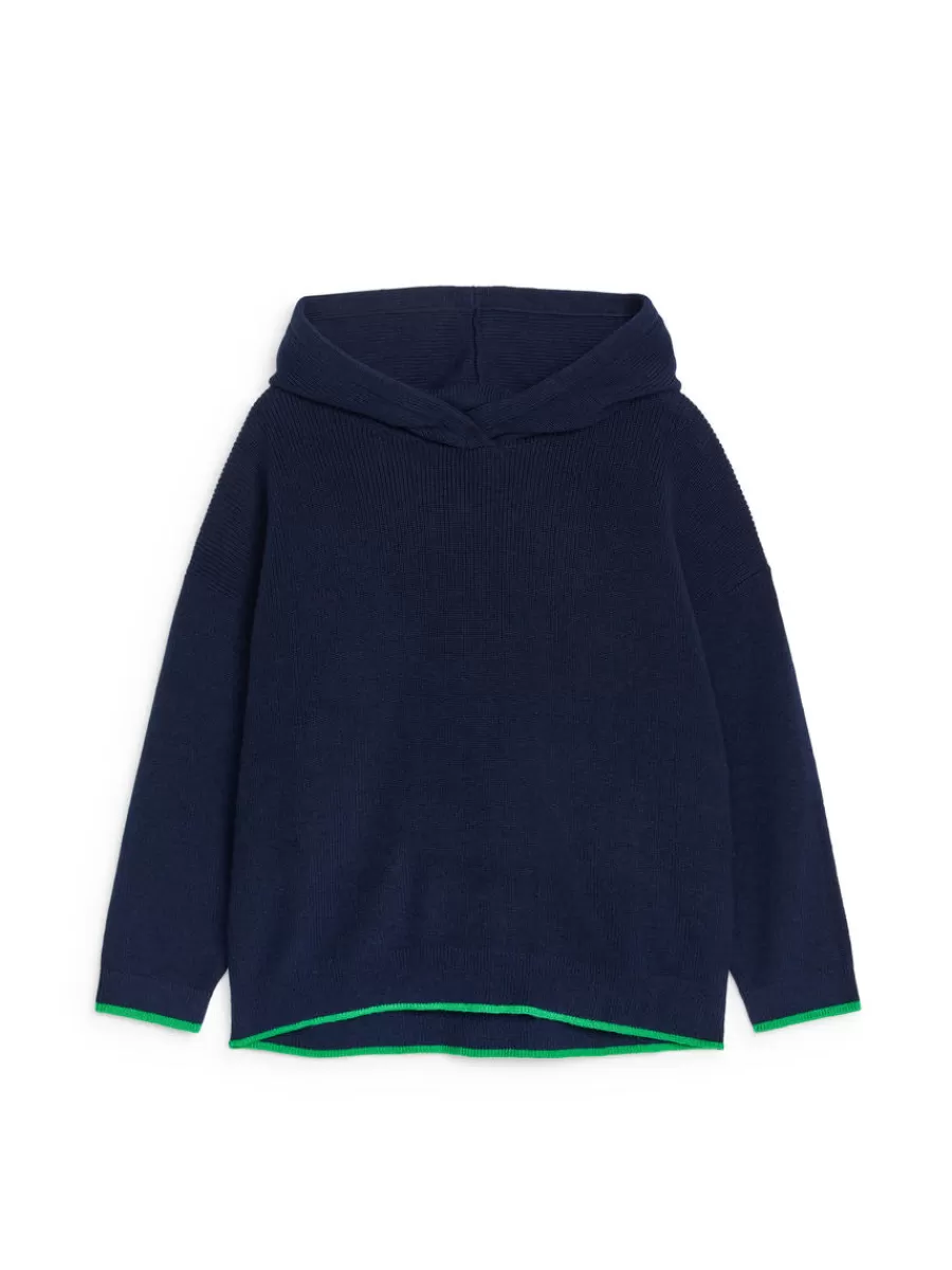 Clearance ARKET Contrast-Colour Knit Hoodie Dark Blue