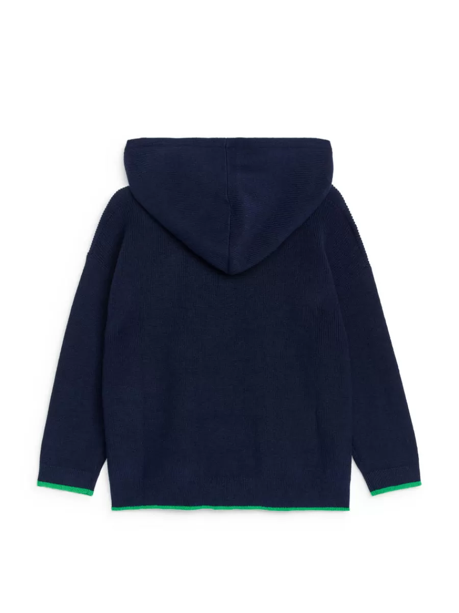 Clearance ARKET Contrast-Colour Knit Hoodie Dark Blue