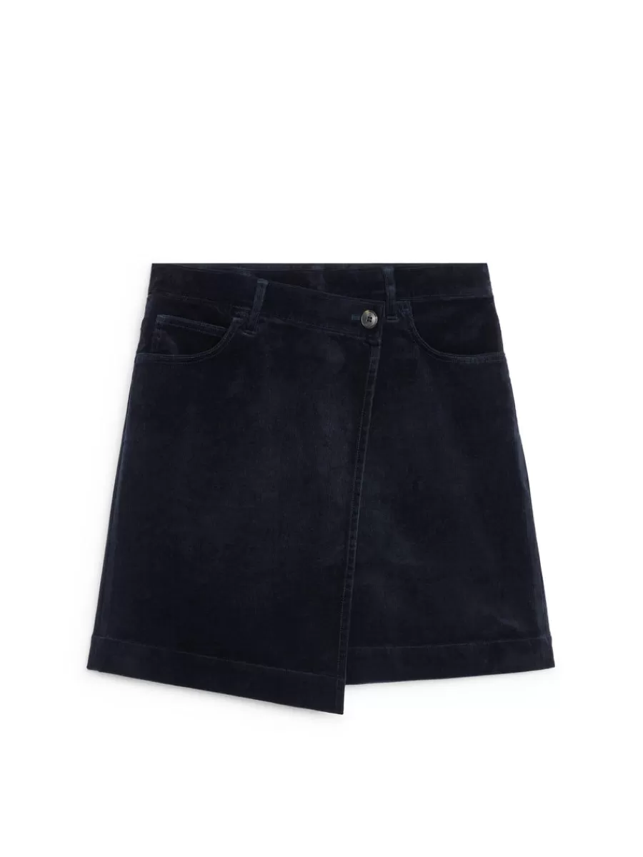 Best Sale ARKET Corduroy Wrap Skirt Dark Blue