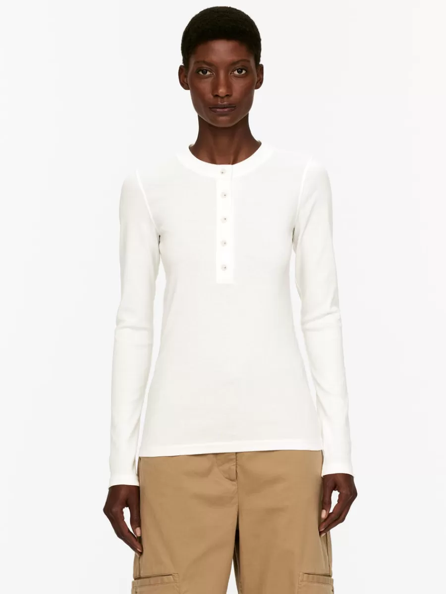 New ARKET Cotton Henley Shirt White