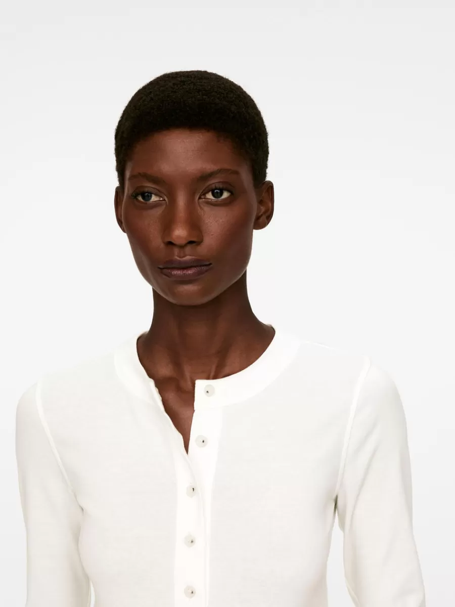 New ARKET Cotton Henley Shirt White