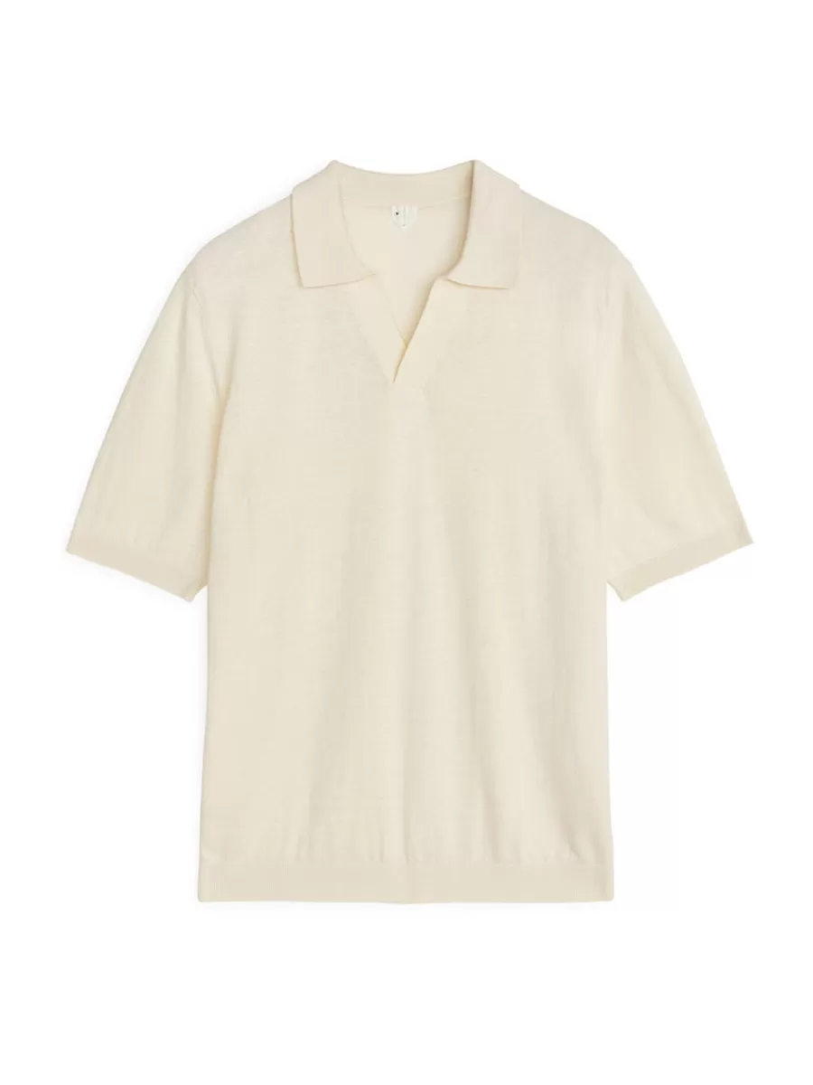 Clearance ARKET Cotton Linen Polo Shirt Off White