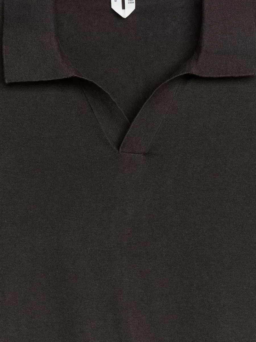 Cheap ARKET Cotton Linen Polo Shirt Dark Brown