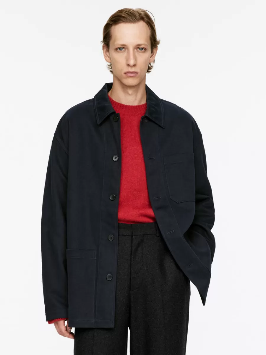 Cheap ARKET Cotton Lyocell Overshirt Dark Blue