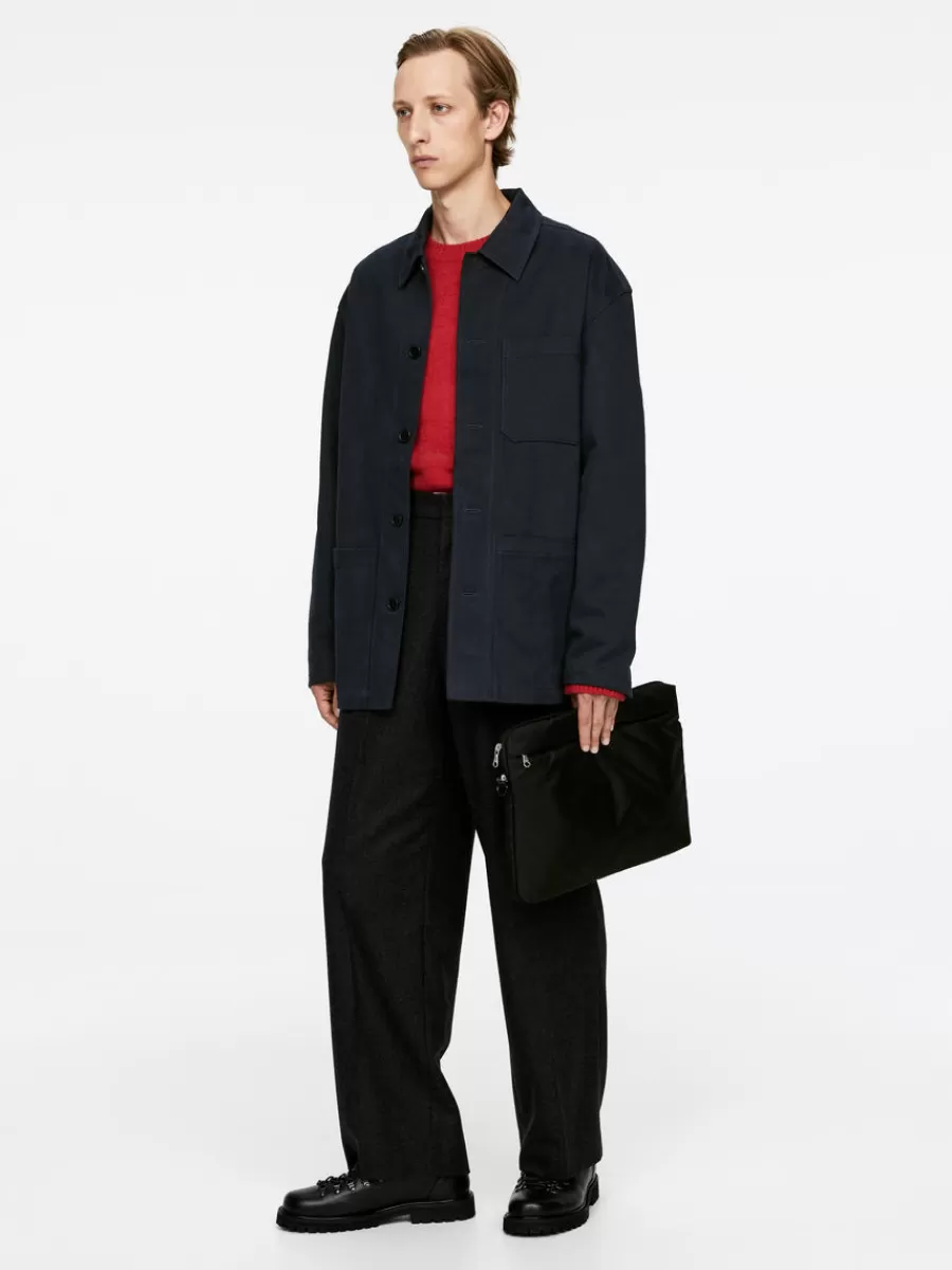 Cheap ARKET Cotton Lyocell Overshirt Dark Blue