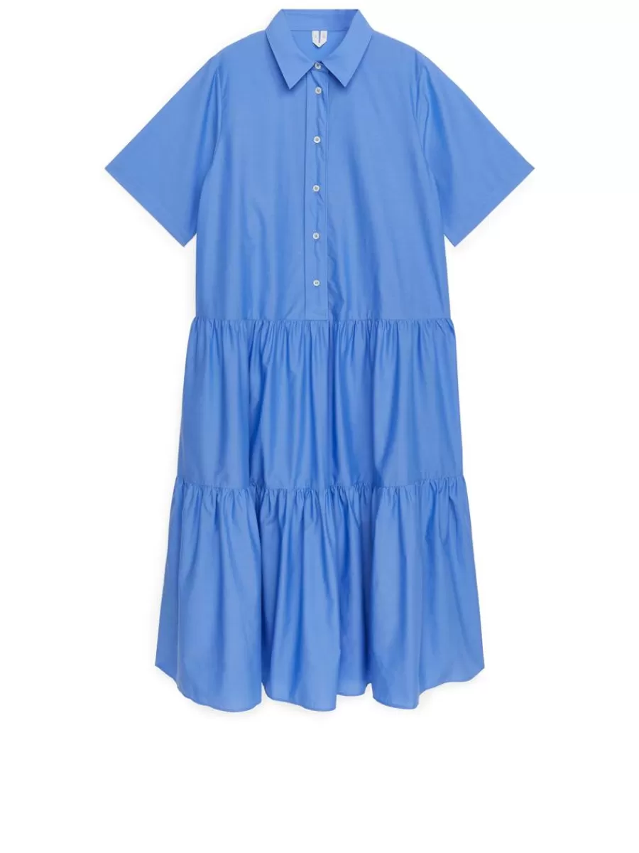 Shop ARKET Cotton Lyocell Tier Dress Blue