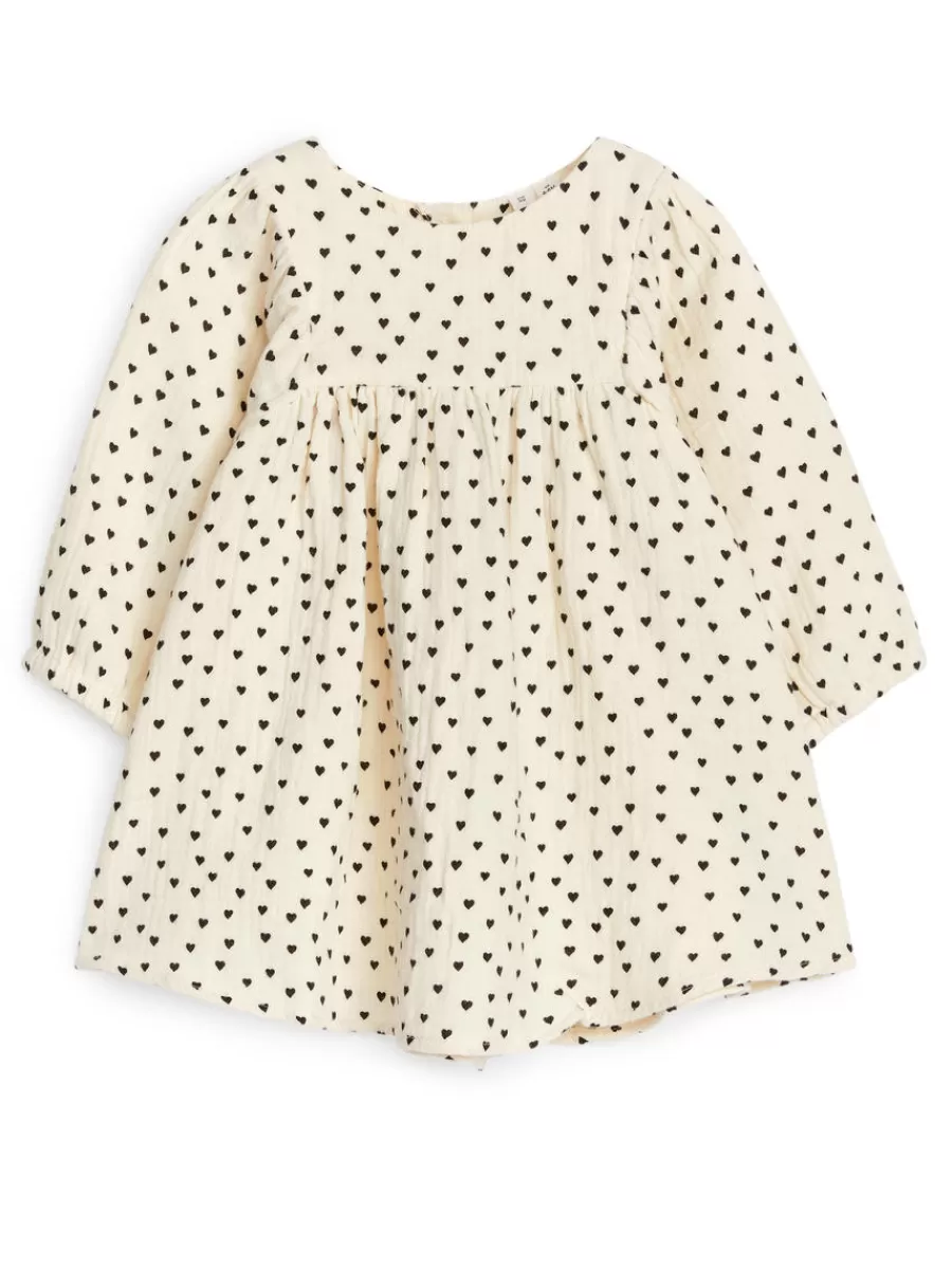 Online ARKET Cotton Muslin Dress Off White/Black Hearts