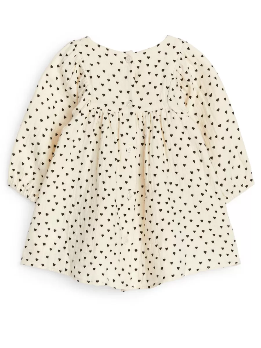 Online ARKET Cotton Muslin Dress Off White/Black Hearts
