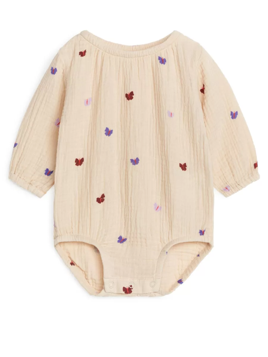 Cheap ARKET Cotton Muslin Romper Beige/Butterflies
