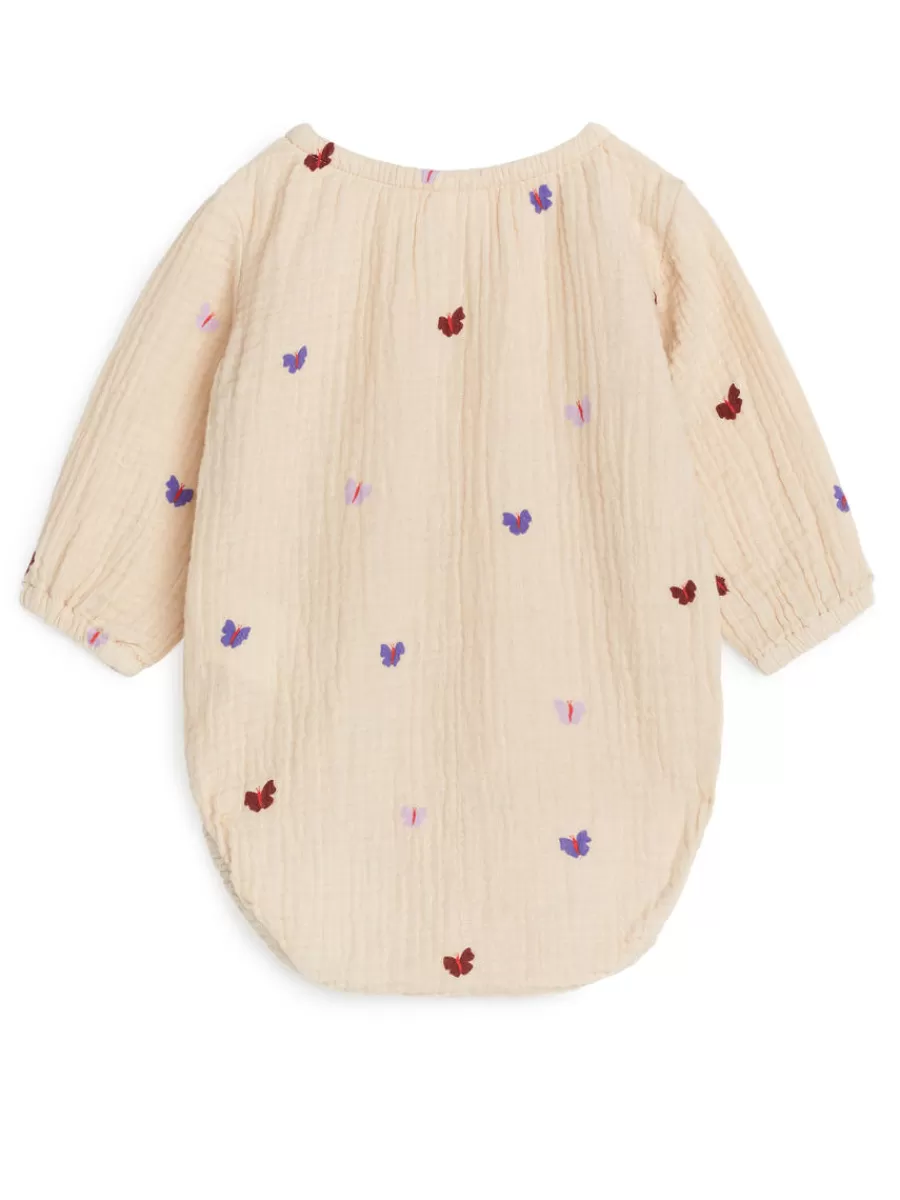 Cheap ARKET Cotton Muslin Romper Beige/Butterflies