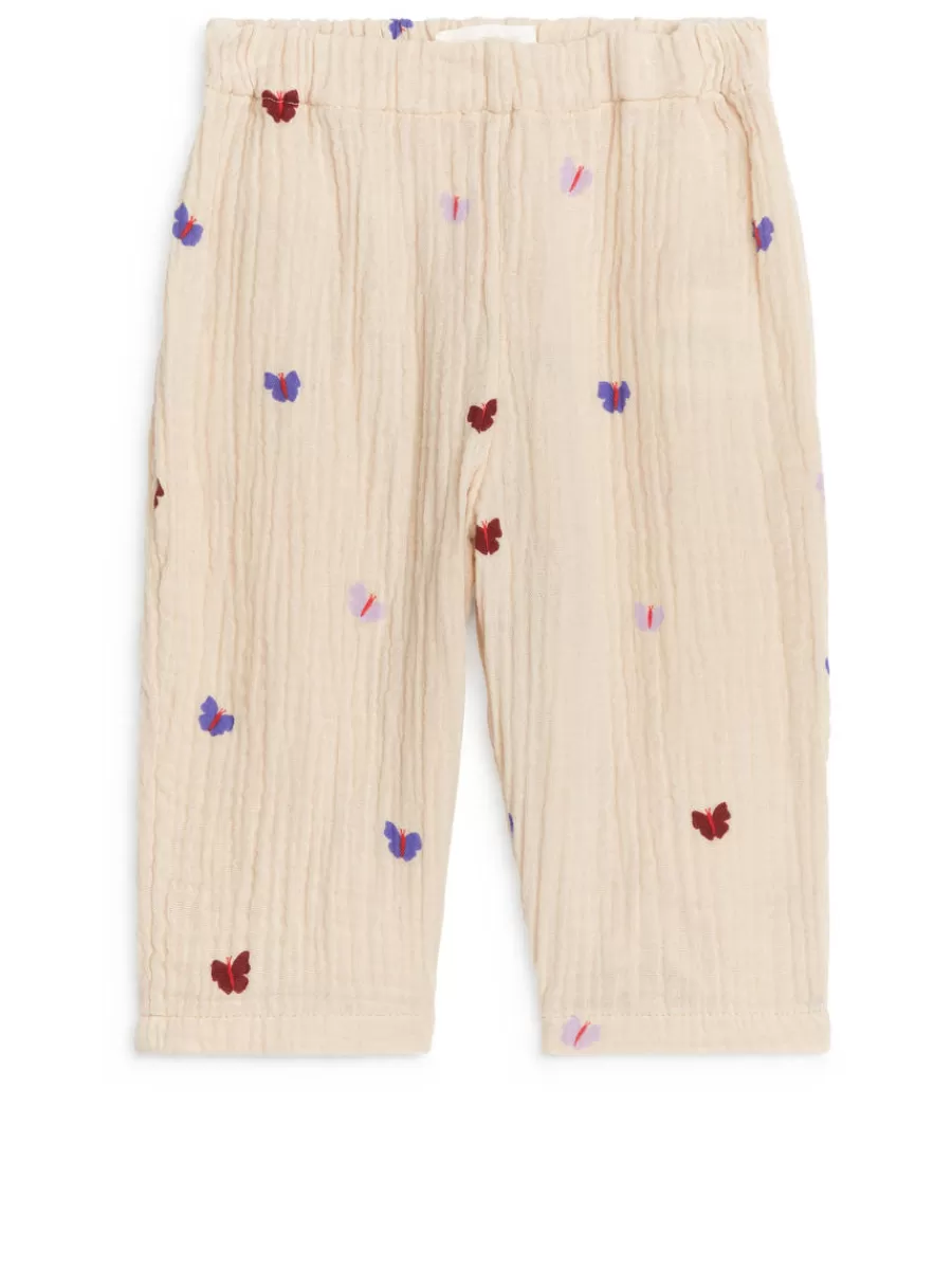 Hot ARKET Cotton Muslin Trousers Beige/Butterflies