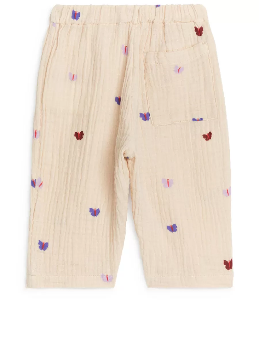 Hot ARKET Cotton Muslin Trousers Beige/Butterflies