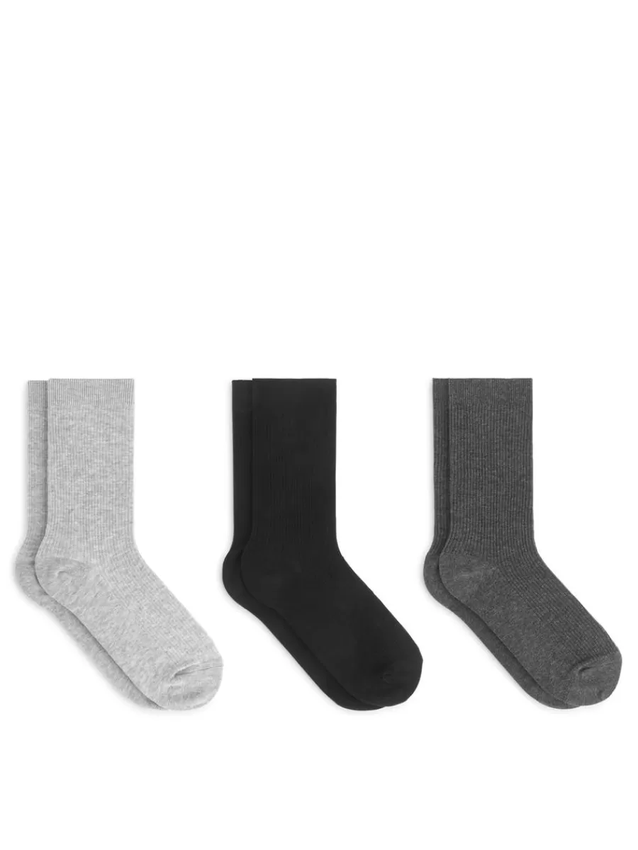 Best ARKET Cotton Rib Socks Set Of 3 Light Grey/Grey/Black