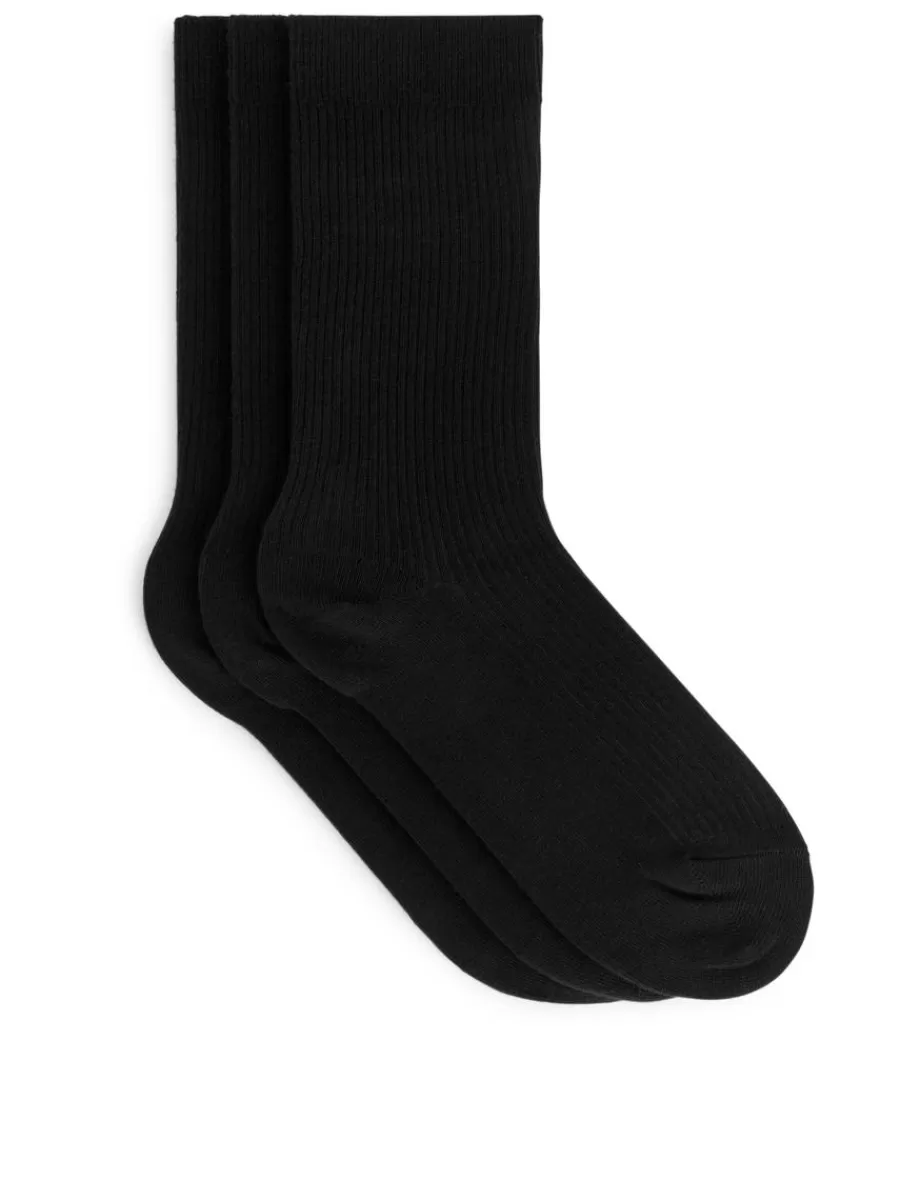 Shop ARKET Cotton Rib Socks Set Of 3 Black