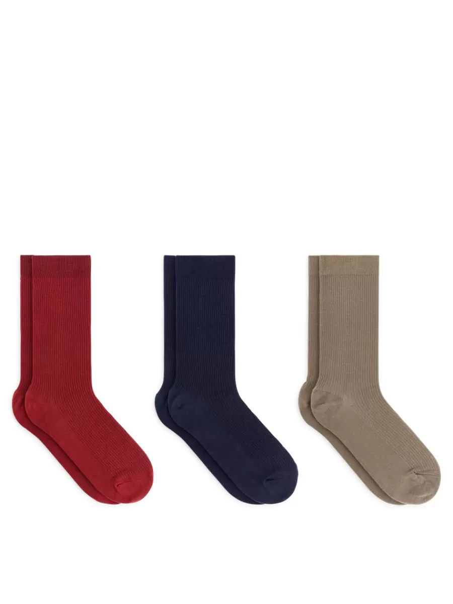 Hot ARKET Cotton Rib Socks Set Of 3 Red/Blue/Mole