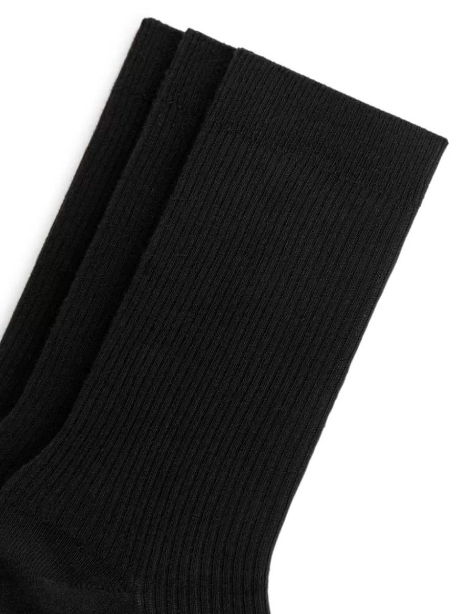 Shop ARKET Cotton Rib Socks Set Of 3 Black